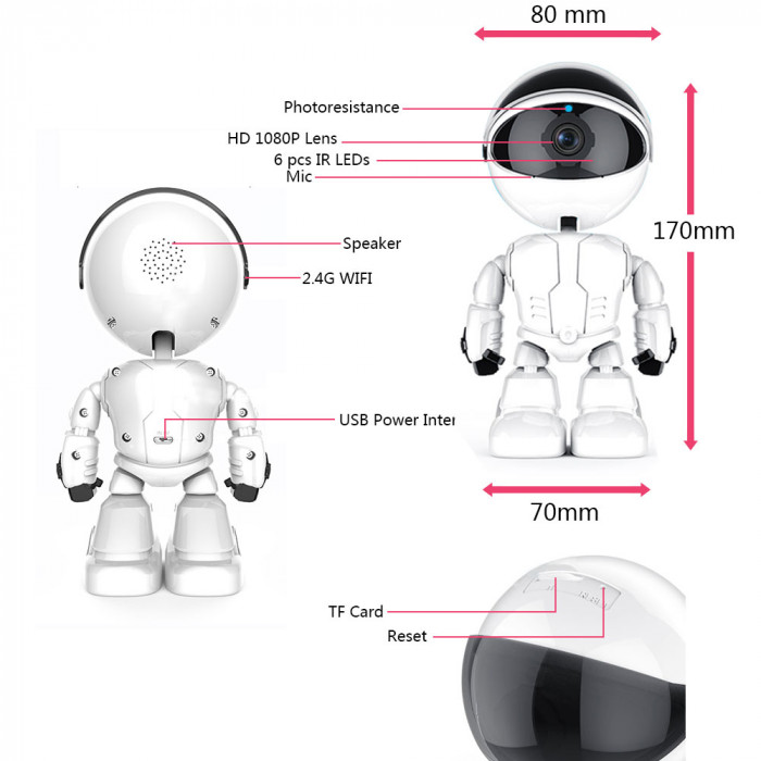 Поворотная беспроводная Wi-Fi FullHD видеоняня Robot YCC365 plus