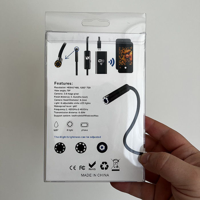 Wi-Fi USB ендоскоп ZCF F99, 1 метр гнучкий кабель, IP67 (Android / iOS / Windows / Mac)