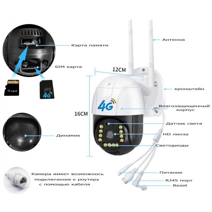 Уличная поворотная 4G GSM камера видеонаблюдения Verto 3mp V380 Pro