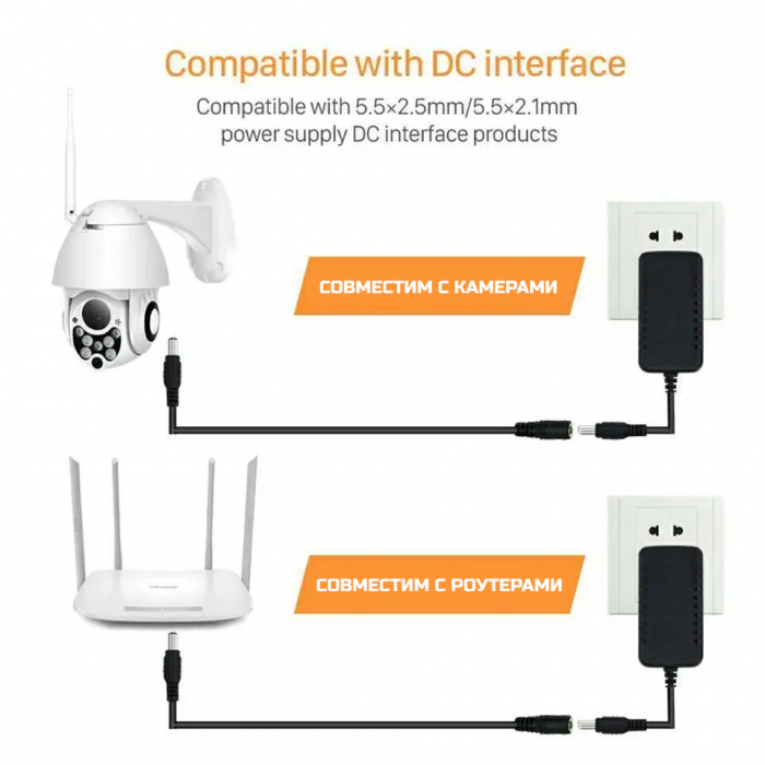 Кабель подовжувач живлення DC 12V 5.5х2.1мм 5 метрів